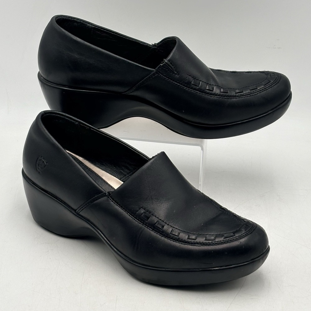 Ariat Clogs Women's Size 9.5B Black Leather Slip-On Casual Comfort Shoes EUC